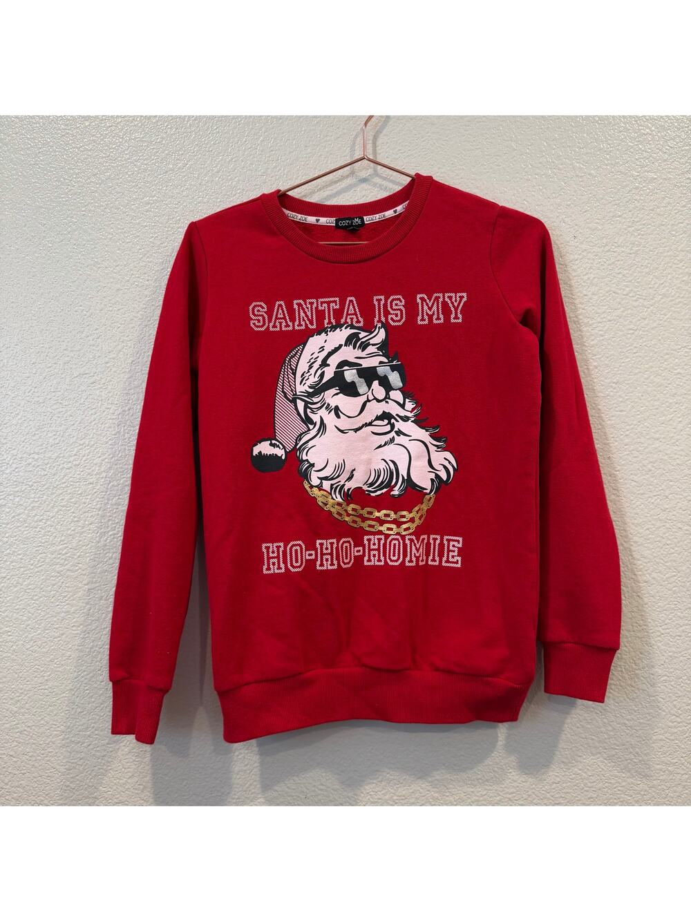 Cozy Zoe Christmas Graphic Sweatshirt Santa Is My Ho Ho Homie red